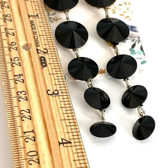 Earrings Drops Dangles Black Rivoli Rhinestone Artisan Handmade - Picture 7 of 10